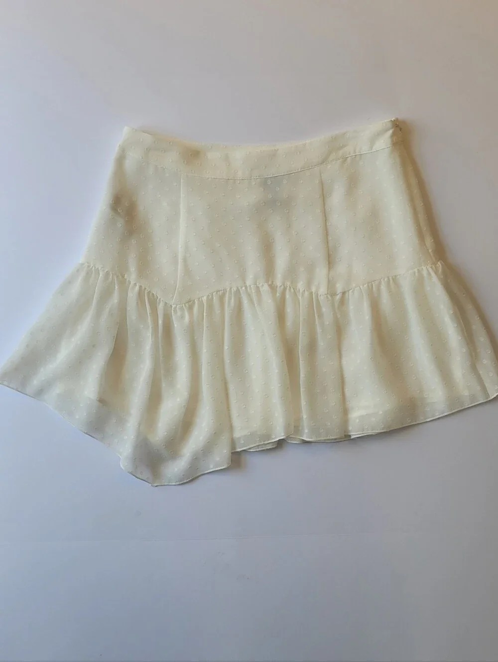 Forever 21 Swiss Dot Asymmetrical Ruffle Mini Skirt Ivory Size L